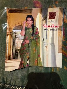 Elegant Green Floral Print Saree