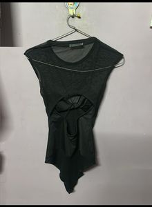 Black Mesh Bodysuit Top