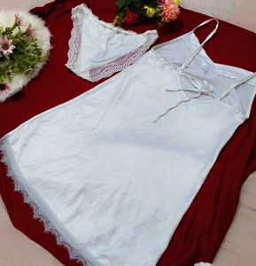 White Lace Trim Nightgown &amp; Panty Set
