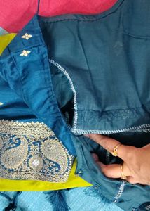 pure dola silk soft mehedi green with peacock Blue