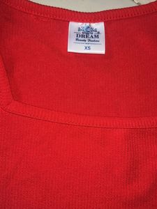 Red Square Neck Long Sleeve Top