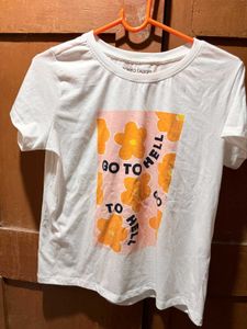White Graphic T-Shirt with Flower Print