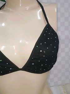 (1300)Shein Black Glitter Bikini Top