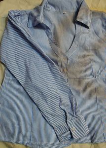 Blue and White Striped Button-Up Top