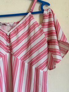 Pink &amp; White Striped Cole Shoulder Top
