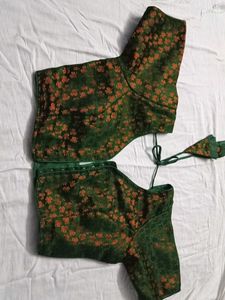 Elegant Green Blouse with Orange golden