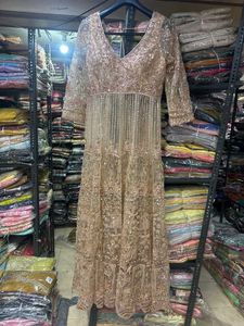 Amazing golden Peplum long Front Cut Lehga