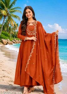 Orange Embroidered Kurta Set