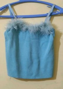 Blue Feather Trim Cami Top
