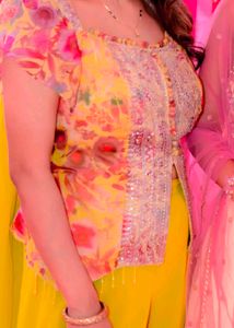 Vibrant Yellow Palazzo Pants and kurta set
