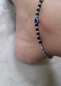 Silver Anklets with Black Beads
