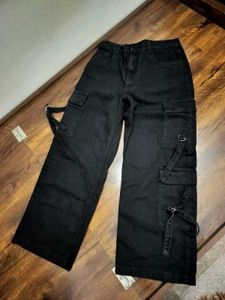 Korean  Baggy Black Cargo Form Zudio
