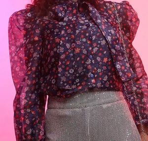Floral Print Sheer Blouse with Neck Tie. Worn only