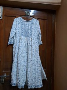 Beautiful grey  Printed  and embroidered Kurta set