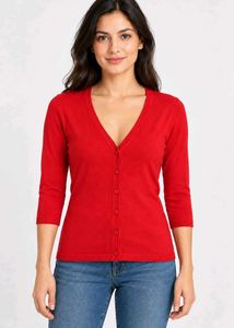 Classic Red V-Neck Cardigan