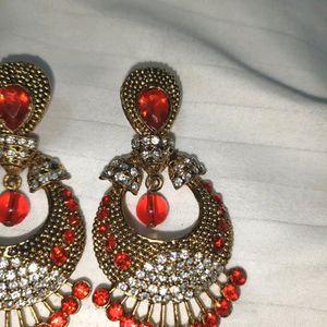 Red Golden Fancy Ethnic Traditional Earrings