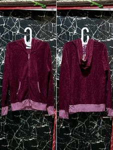 Maroon Velour Zip-Up Hoodie