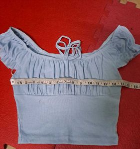 Light Blue Puff Sleeve Tie-Front Top