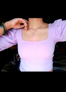 Lavender Square Neck Puff Sleeve Top