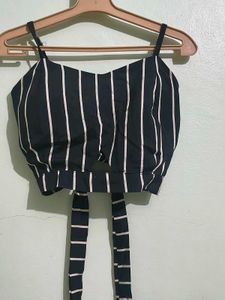 Striped Paded Crop Top with Tie Detail