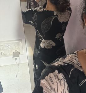 Black Floral Print Kurta