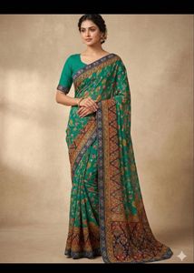 Elegant Teal Floral Saree