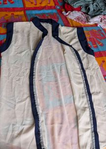 Sleeveless Cream &amp; Navy Button-Up Top