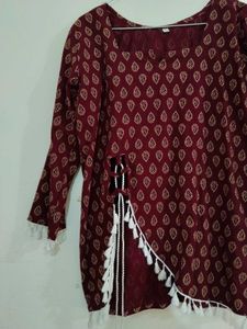 Maroon Printed Short Kurti with Tassels