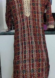 hot Red Printed Kurta Set with Flared Pants