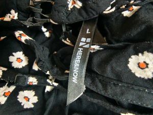 Black Floral Midi Dress with Lace-Up Back