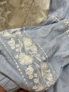 Light Blue Off-Shoulder crop Embroidered Top