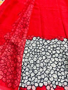 New Red Saree With Blouse Piece