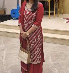 Elegant Maroon Embroidered Kurta Set