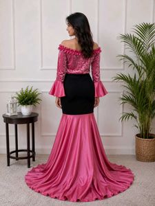 Pink elegant off shoulder gown.