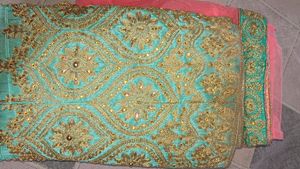 Elegant Teal &amp; Gold Embroidered Outfit