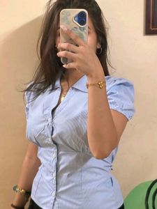 💙 blue puffed sleeve striped top ( New )