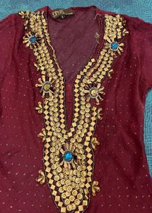 Maroon Embellished Kurta