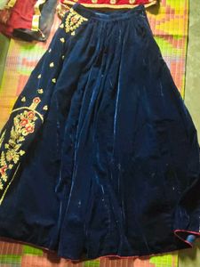 Red Velvet Blouse with Blue Sleeves
