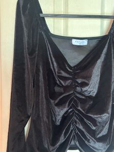 Black Velvet Ruched Top