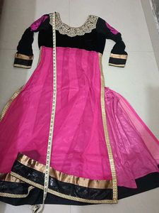 Elegant Pink &amp; Black Anarkali Suit