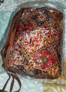 Boho Print Sling Bag with Leather Accents