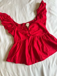 Red cotton peplum top (brand new)