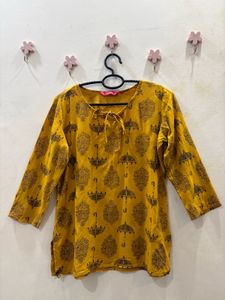Mustard Yellow Kurta with Umbrella Print