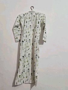 White Printed Long Kurta