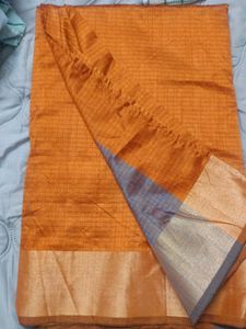 new orange saree with blue blouse material
