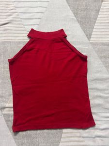 Red High Neck Cutout Sleeveless Top
