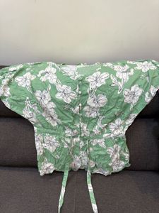 Light Green Floral Button-Up Tunic