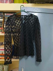 Sheer Black Heart Pattern Mesh Top