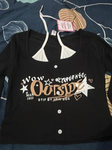 Cute Graphic Print Button-Up Top