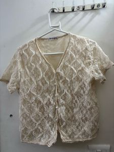 2 Vintage Lace Button-Up Blouse Tops
